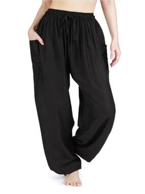 Boho Harem Pants Drawstring Elastic Waist Yoga Lounge Pockets